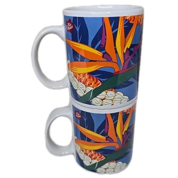 Hilo Hattie Island Heritage 1999 Set of 2 Bird of Paradise Flower Mugs Cups - Picture 1 of 10
